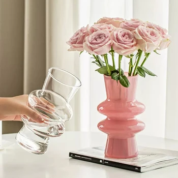 Glass Flower Vase Creative Vase Decorative Hydroponic Flower Container Nordic Style Flower Vases Desktop Flower Bottle Decor 4