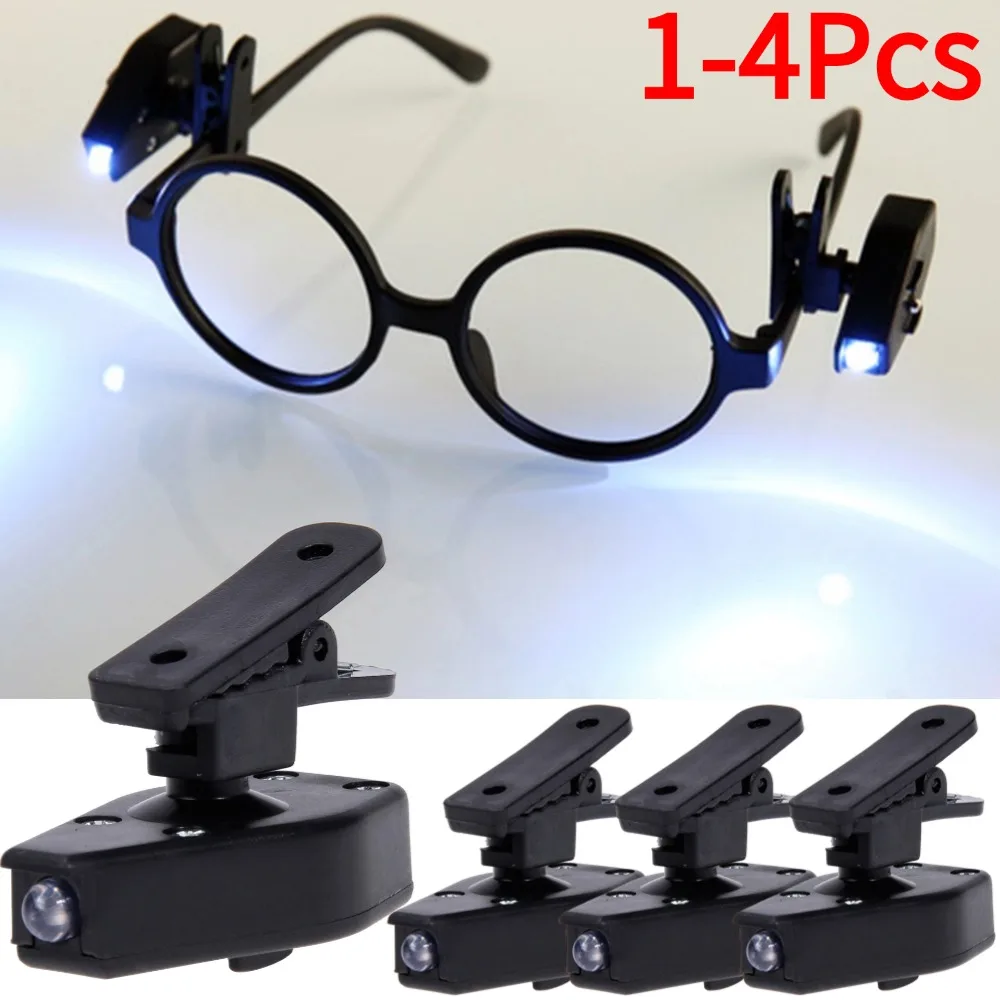 1-4Pcs book light Flashlight Glasses Reading Lamp Eyeglass Clip Lantern Adjustable Universal Eyeglasses Lamp Flexible Book Reading Lights