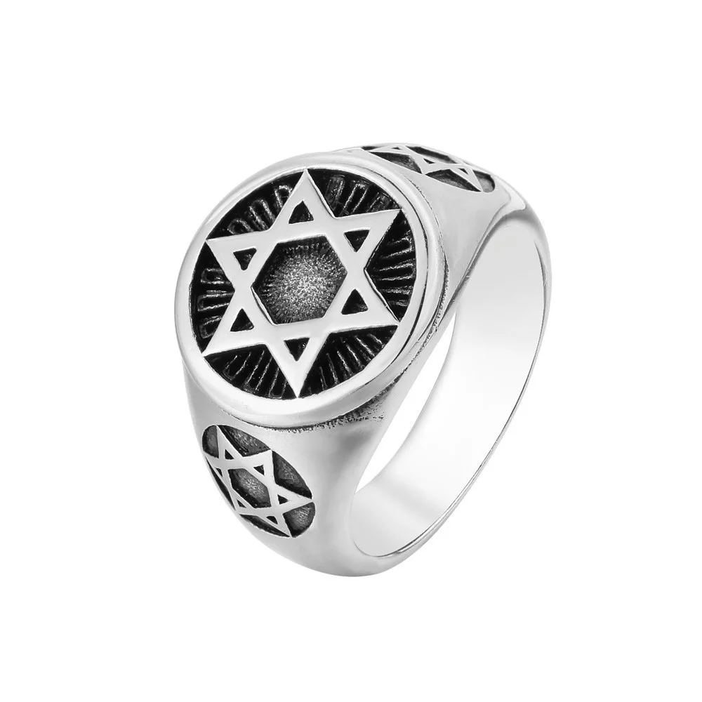 Vintage Punk Star of David 316L Stainless Steel Ring for Men Biker Rings Fashion Jewelry Gift stainless steel ring finger ring