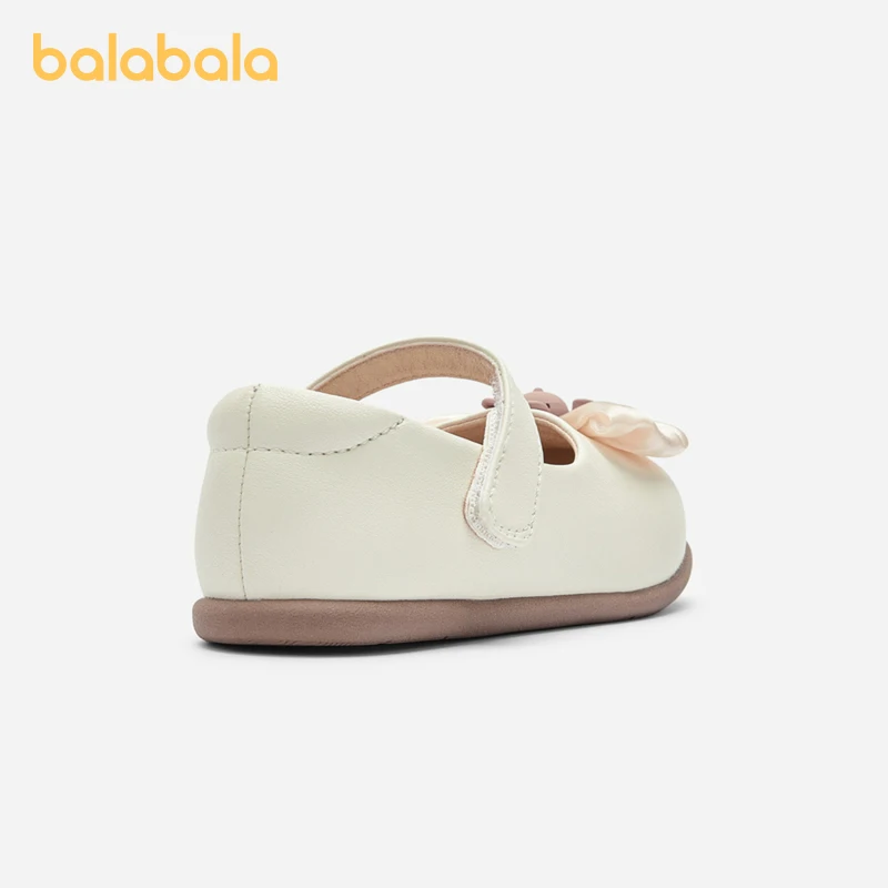 Balabala Princess Shoes Girls Baby Shoes Anti-slip 2024 New Autumn Cute Literary Leather Shoes Sweet Bowknot Kids Shoes 4