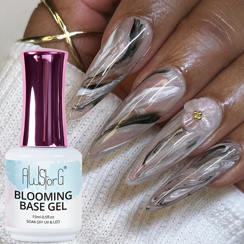 AWstorG 15ml Clear Blooming Base Gel Polish UV LED Soak Off Nail Art Polish For Spreading Effect Marble Gel Paint Varnish Top 5