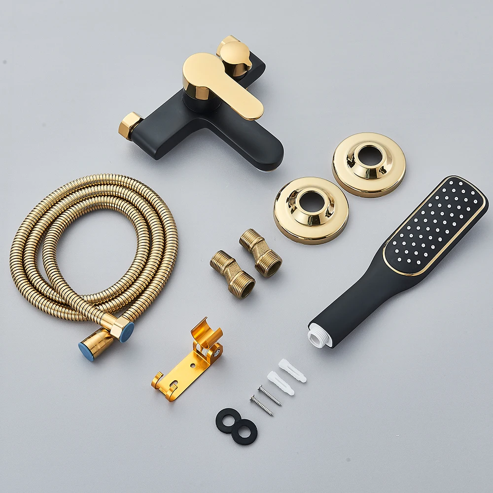 POIQIHY Black Golden Bathtub Shower Set Wall Mounted Gold White Bathtub Faucet Bathroom Cold and Hot Bath Shower Mixer Taps 6