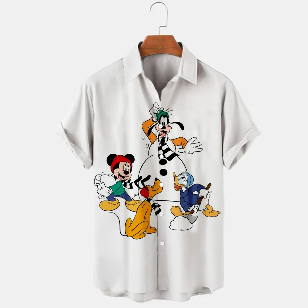 Donald Duck cartoon 3D printing summer street new short-sleeved lapel shirt slim men's fashion Harajuku casual men's tops y2k