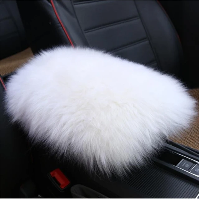 Car Plush Armrest Cover Faux Fur Auto Center Arm Rest Console Pad Wool Cushion Protector Universal for SUV/Truck/Car White