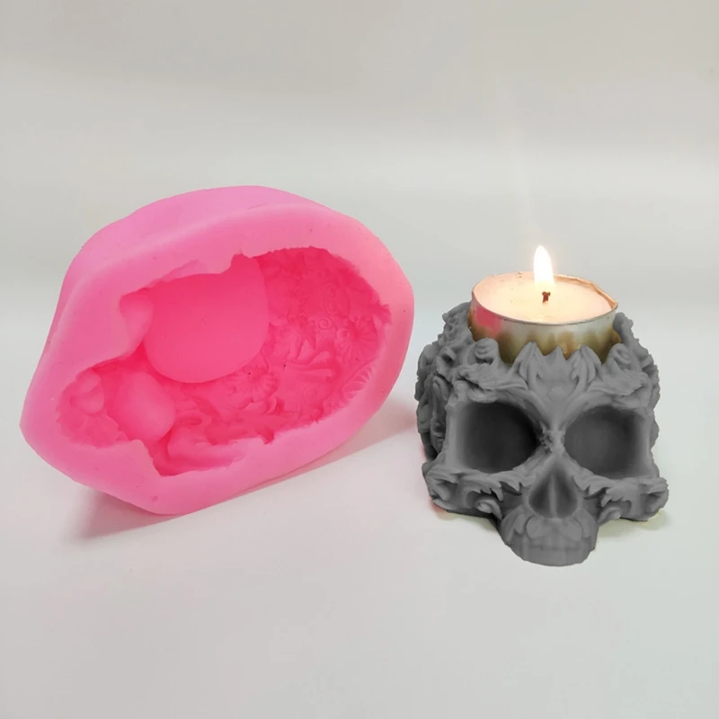 3D Skull Candlestick Epoxy Resin Mold Holder Silicone Mould DIY Crafts Jewelry Home Decorations Casting Tools Dropship