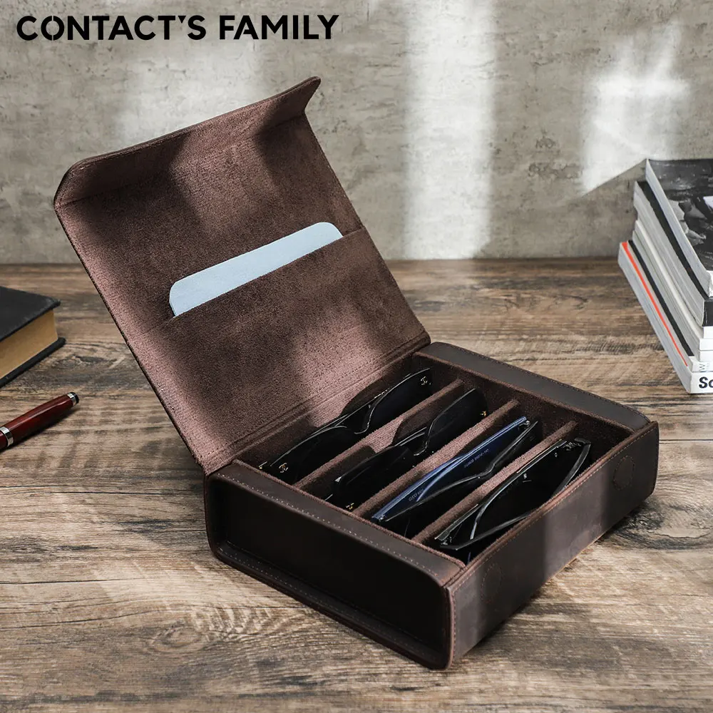 Portable Sunglasses Storage Organizer 3/4/5/6 Multi-slot Folding Glasses  Display Travel Case Leather Multifunctional Box