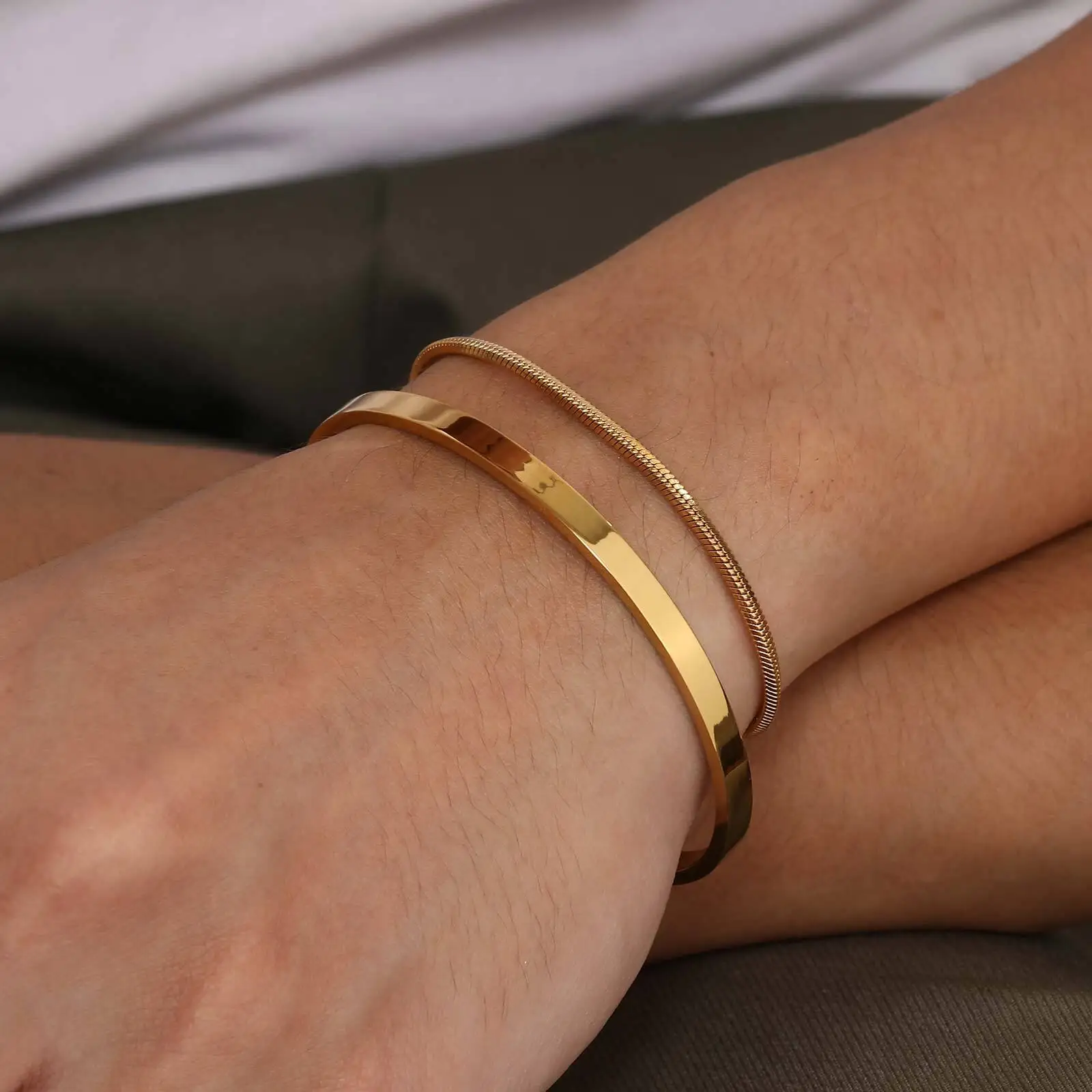 2 Stück Herren-Kettenarmbänder, Edelstahl-Manschettenarmband, lässiges Schmuckset für Ehemann und Papa – Detail 3