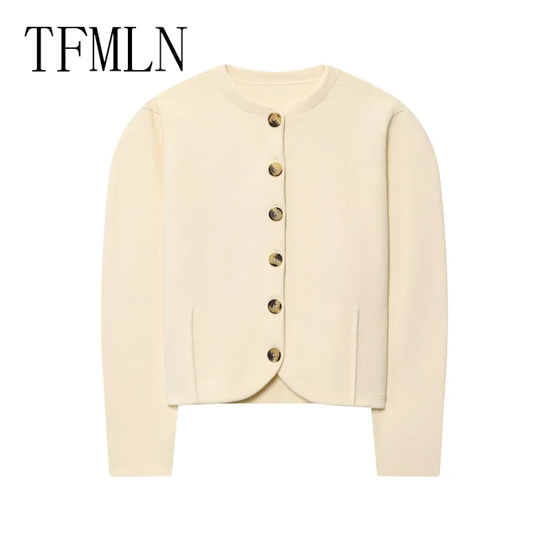 TFMLN 2025 Aurumn Women knitted Sweater Female Fashion Single-Breasted Coat  Long Sleeve Cardigan Short Skirt Street