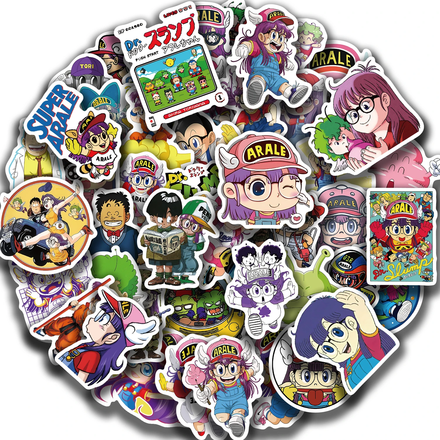 50pcs Anime Cartoon Arale Stickers Japanese Comic Cute Graffiti Decals For Suitcase Trolley Case Notebook Waterproof Sticker