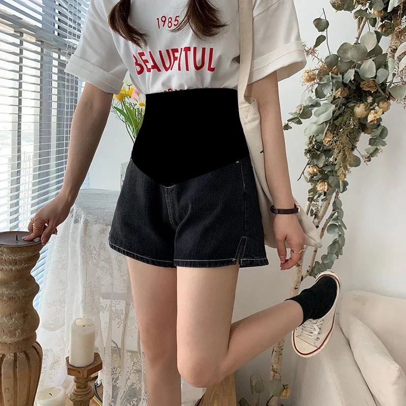 

Summer Pregnant Women's Short Pants Summer Pregnancy Wide Legs Denim Shorts High Waist Maternity Short Jeans Side Split Trousers