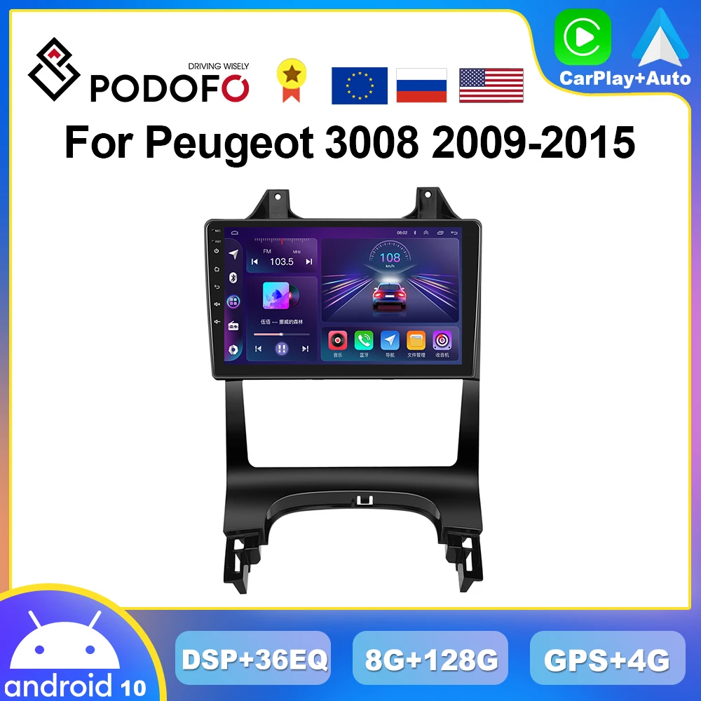 

Автомагнитола Podofo для Peugeot, мультимедийный проигрыватель 2DIN на Android, 8 ГБ + 128 ГБ, 4G, GPS, Hi-Fi, стереоприемник для Peugeot 3008 2009-2015
