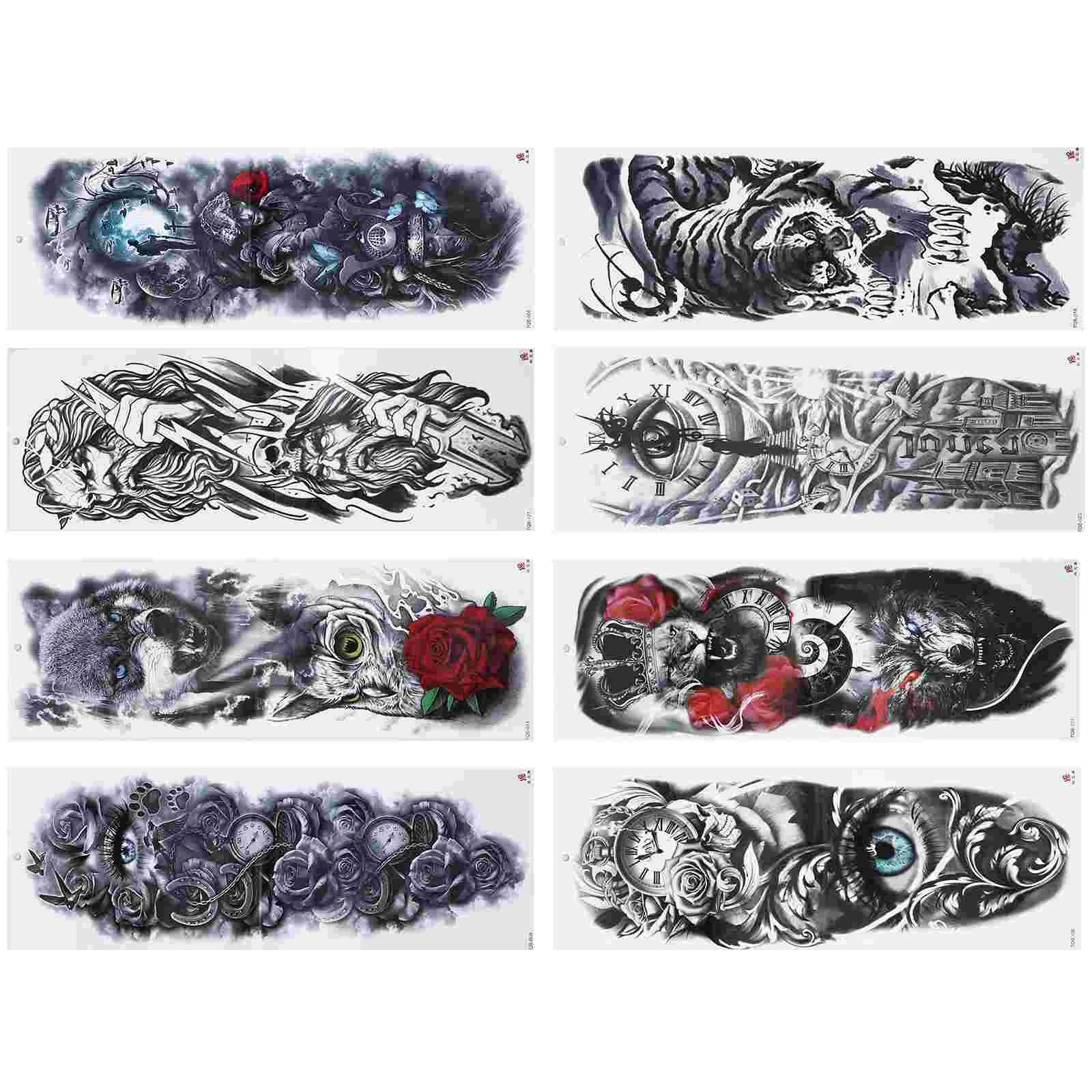 

8 Pcs Flower Arm Tattoo Sticker Fake Tattoos Body Water Proof Temporary Transfer for Men