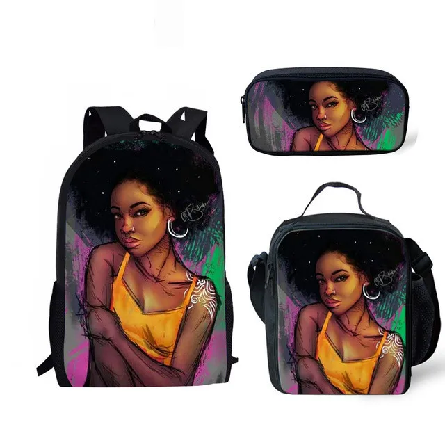

Cartoon African Woman 3pcs/Set Backpack 3D Print School Bags Student Teens Bookbag Travel Laptop Daypack Lunch Bag Pencil Case
