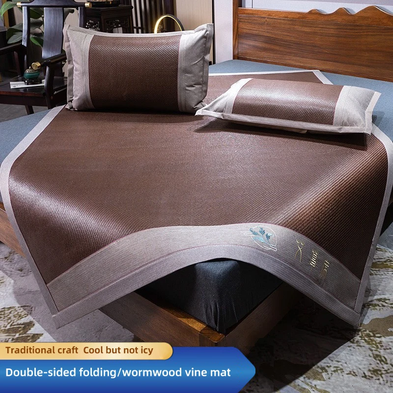 Summer mosquito repellent mugwort vine mat, foldable ice silk cooling mat, summer cool soft mat mattress, single and double mats
