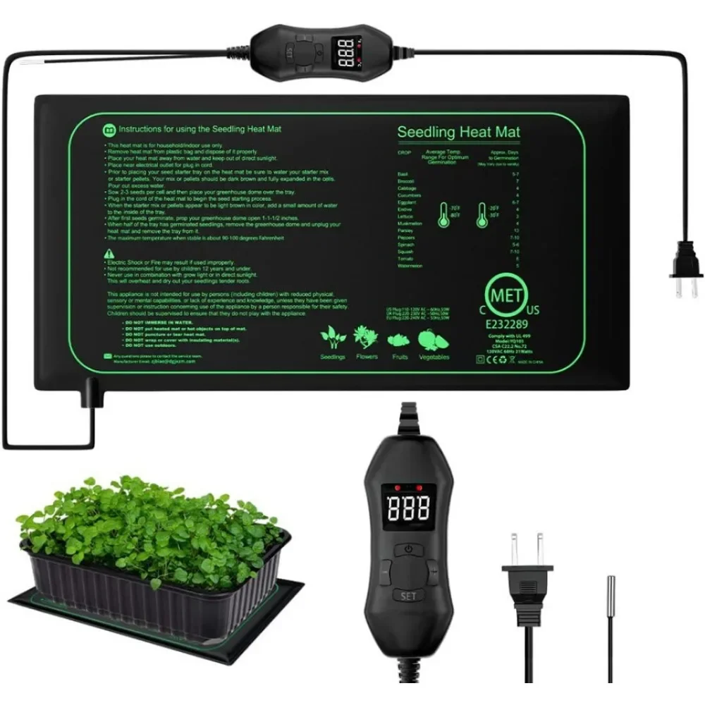 Indoor Seedling Heating Mat Digital Temperature Control 50W IPX4 Waterproof Heating Pad Hydroponics Cultivation Plants Growth