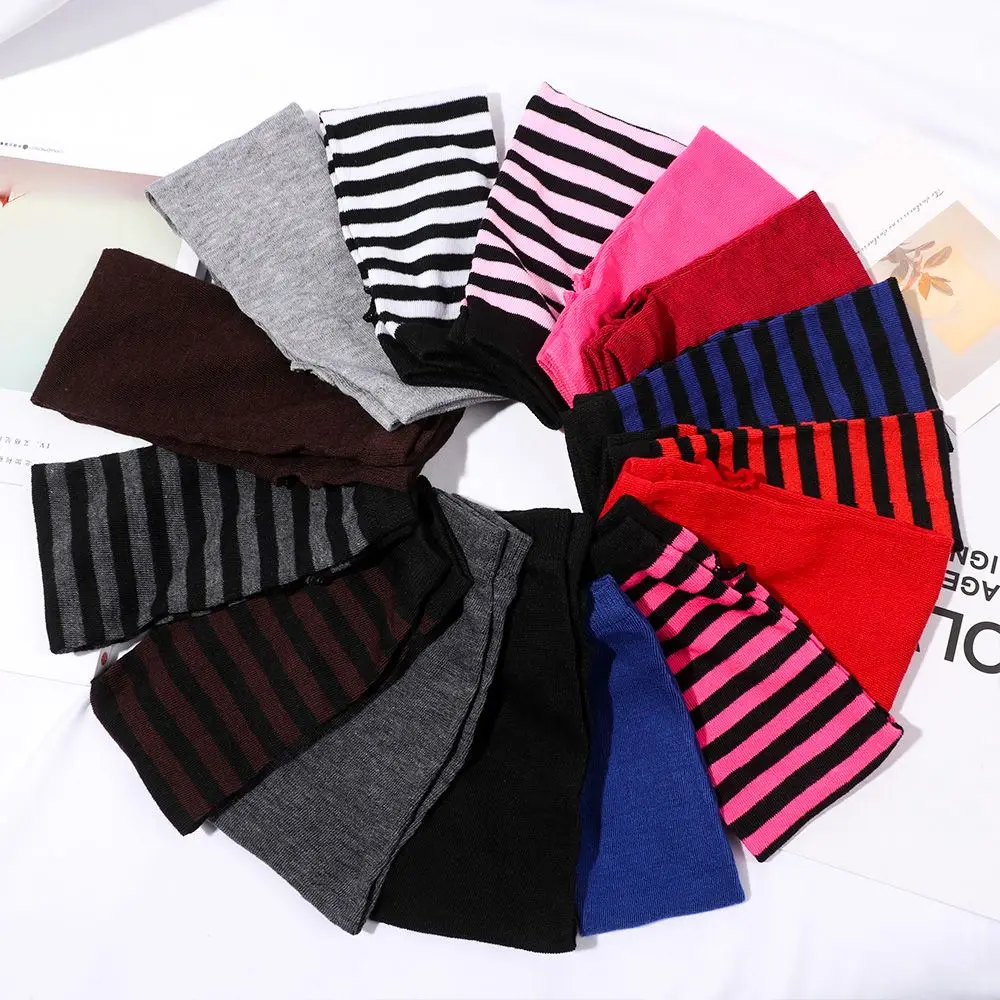 Women Girls Cotton Classic fingerless gloves half finger gloves cotton gloves warm gloves Long Gloves Wristband Arm Warmer Long Sleeve Striped Elbow Mitten Knitted Handschoenen