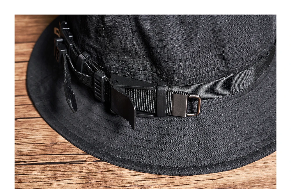 Taktische Funktionelle Arbeit Outdoor Angeln Jagd Camping Breite Krempe Sonnenhut Schnellverschluss Schnalle Kompass M/L/XL – Detail 4