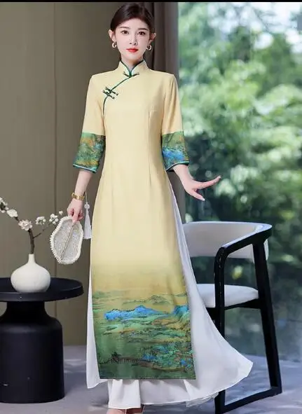 

Chinoiserie Audrey Cheongsam Catwalk Stage Performance Clothes Long