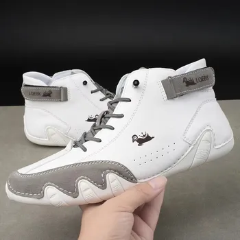 حذاء رجالي بدون كعب عالي القطع مريح ناعم مقاوم للماء حذاء مسطح للمشي في الحديقة والتنس ماركة فاخرة 2025 حذاء بمقدمة مستديرة عصري 2