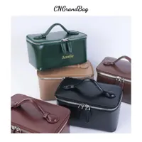 Sac à cosmétiques à main en cuir véritable personnalisé, sac de rangement de grande capacité, sac de lavage, boîte de rangement de bain de voyage rigide et étanche 1