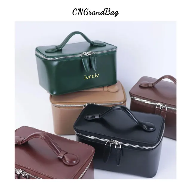 Sac à cosmétiques à main en cuir véritable personnalisé, sac de rangement de grande capacité, sac de lavage, boîte de rangement de bain de voyage rigide et étanche 1