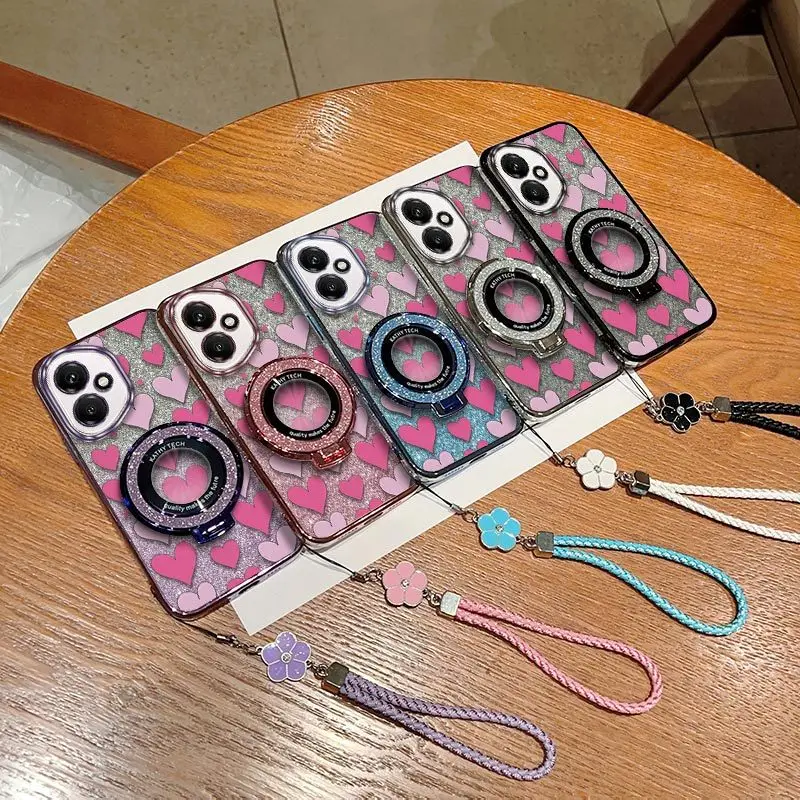 Chic Heart Design Phone Case Set with Lanyard and Stand (3-Piece Kit)