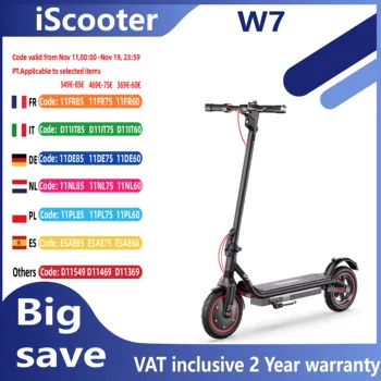 Monopattino elettrico iScooter W7 da 8,5 pollici, 650W, per adulti, 42V 10,5Ah, 30km/h, pieghevole, con doppio ammortizzatore.