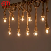 Vintage Hemp Rope Pendant Light Holder 1/2/3/4/5 head AC85-265V Loft Personality Industrial Pendant Lamp Edison hanglamp 1