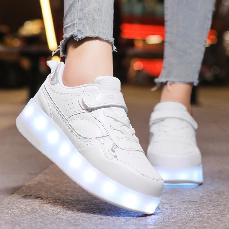 Girls boys LED light roller skate shoes for children kids sneakers with wheels two wheels