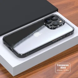 Luxury Tempered Glass Clear Transparent Hard Case - Premium Protective Cover - iPhone 16 Pro Max (Clear Black)