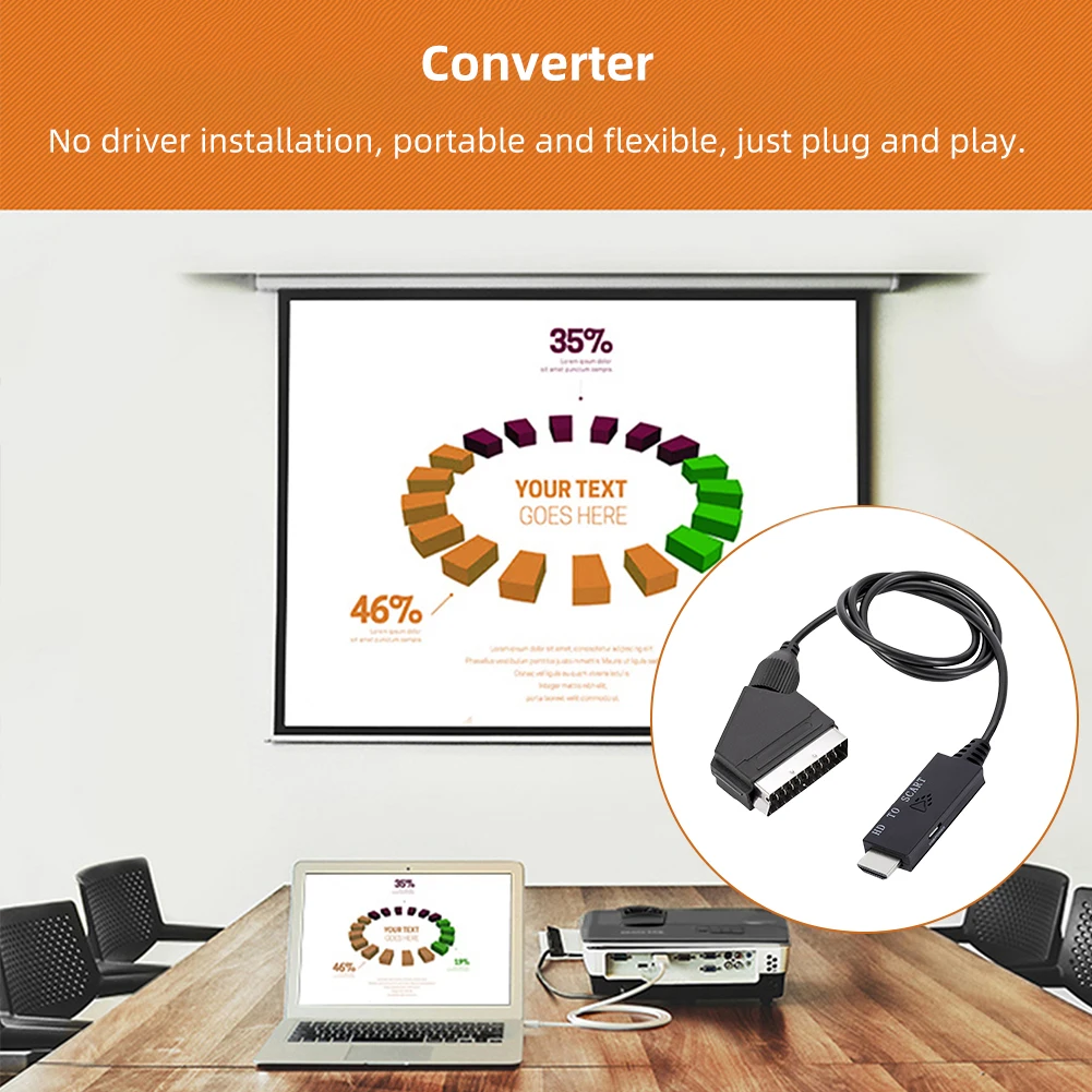 Converter Cable Low Power Consumption Plug and Play with USB Power Cable HDMI-Compatible To Scart Adapter Cable