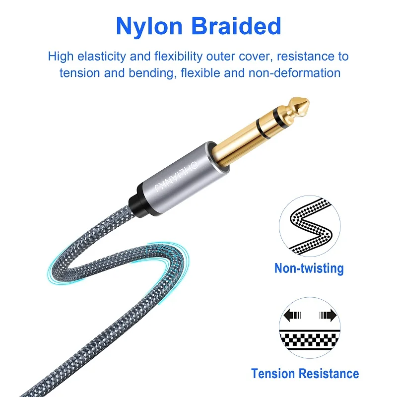 SHULIANCABLE 6.35mm Guitar Audio Cable, Nylon Braided 6.35mm to 6.35mm Jack Audio Cable for Electric Guitar, Keyboards, Etc — view 2
