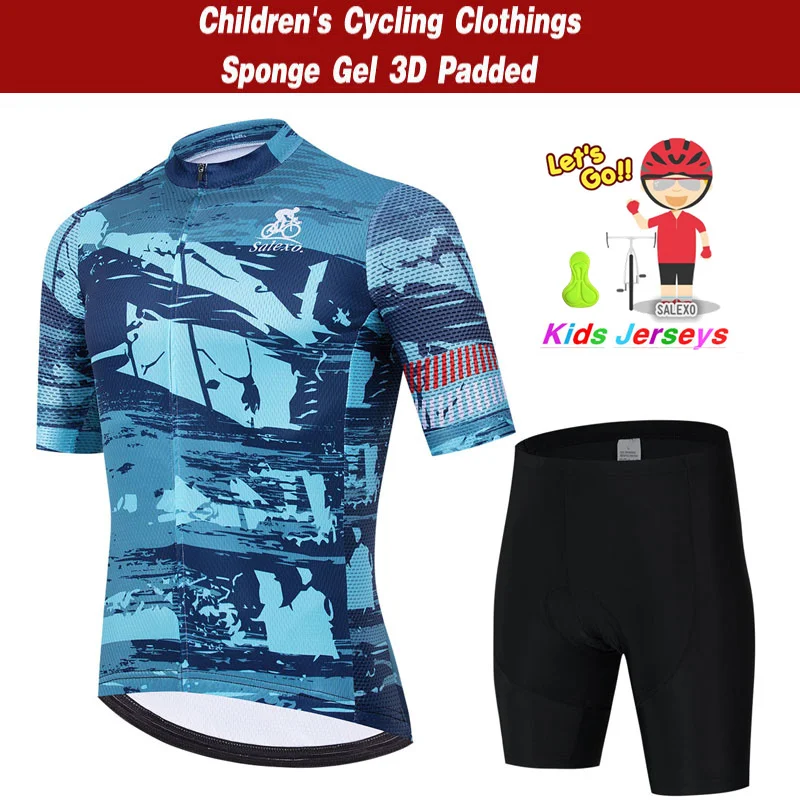 Kids Cycling Jersey Set BOY Summer Short Sleeve Breathable MTB Bike Cycling Clothing Children's Cute Cartoon Uniform Suit