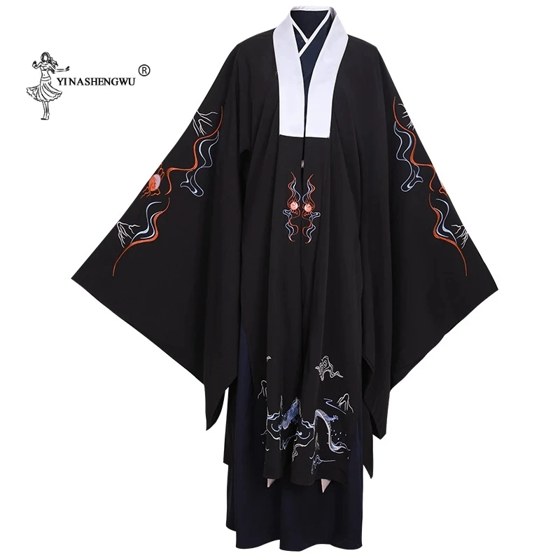 Chinese Samurai Man Set Dragon Print Harajuku Ancient Vintage Men Traditional Chinese Clothing Set Hanfu Performance set