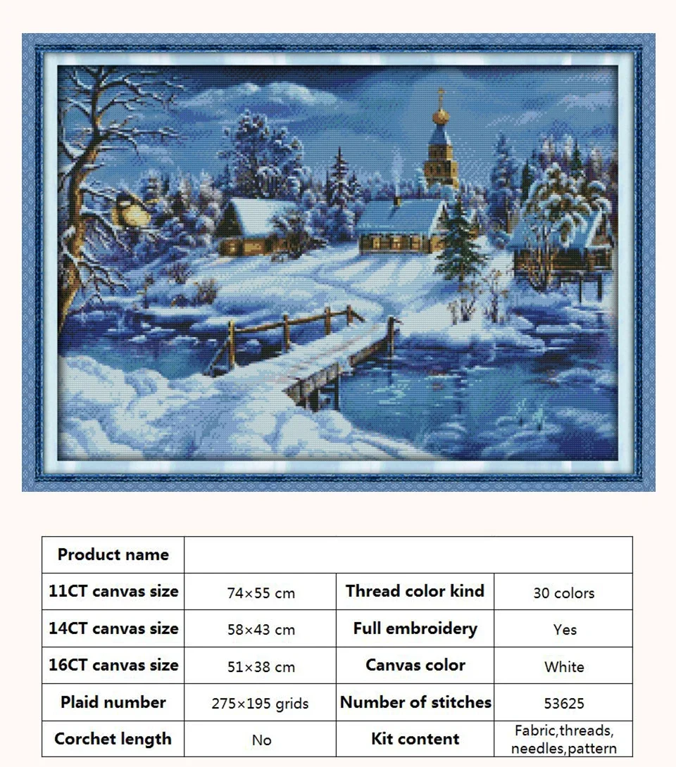 Snowscape Snowy Night Christmas Patterns Cross Stitch Embroidery Kit