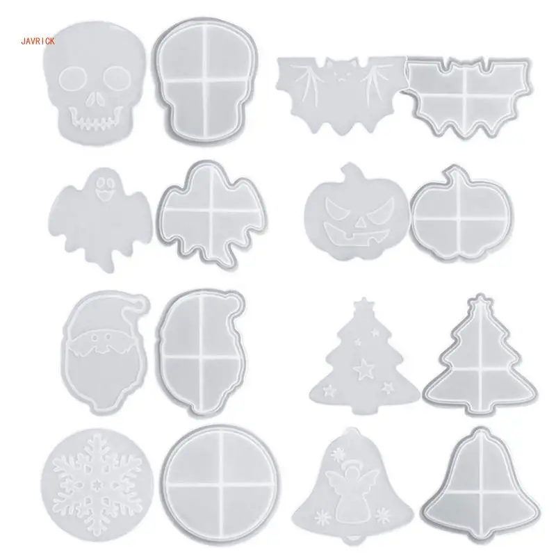 

Christmas Tree Snowflake Quicksand Cup Mat Mold Christmas Halloween Cup Coaster Mold Skull Pumpkin Cup Mat Resin Mold