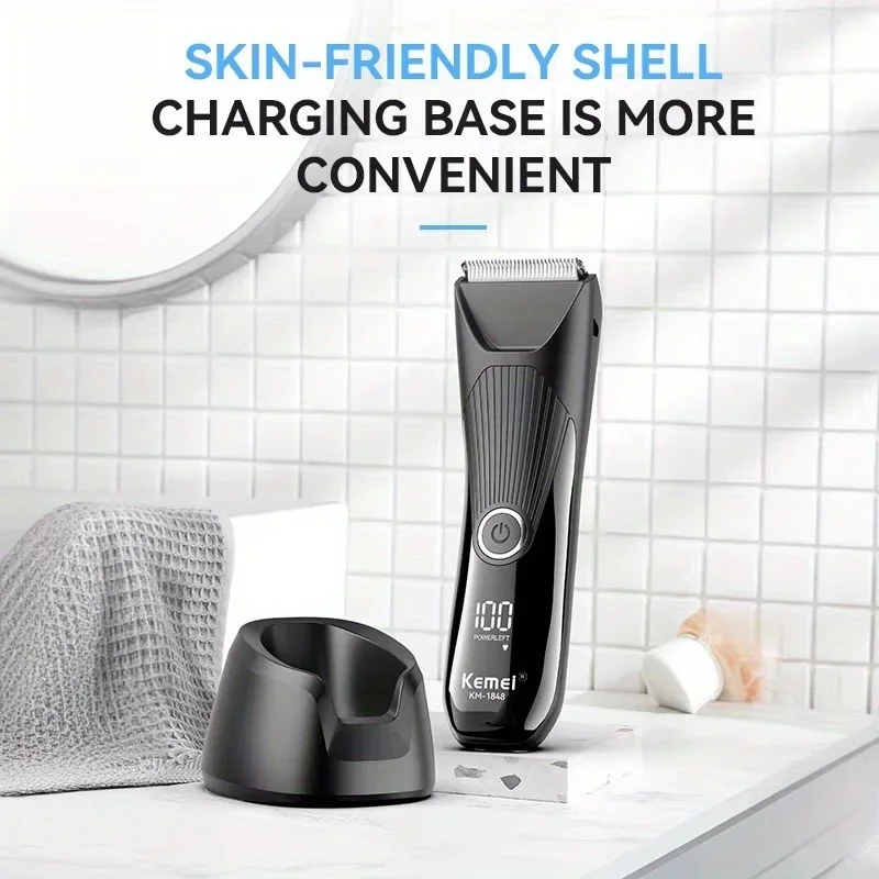 KEMEI km-1848 unisex electric hair clipper with base for home use, rechargeable USB charging 3
