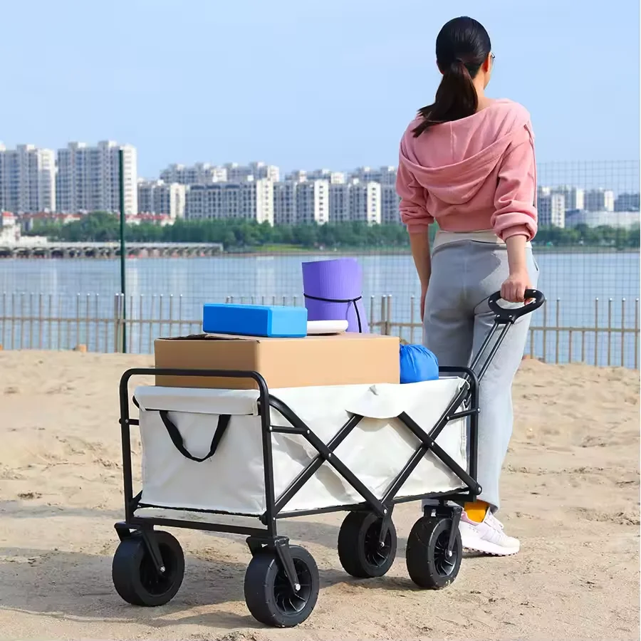 Heavy Duty Large Capacity Fold Wagon Collapsible Folding Utility Beach Cart Wagon Ourdoor Trolley Portable Garden Camping Cart