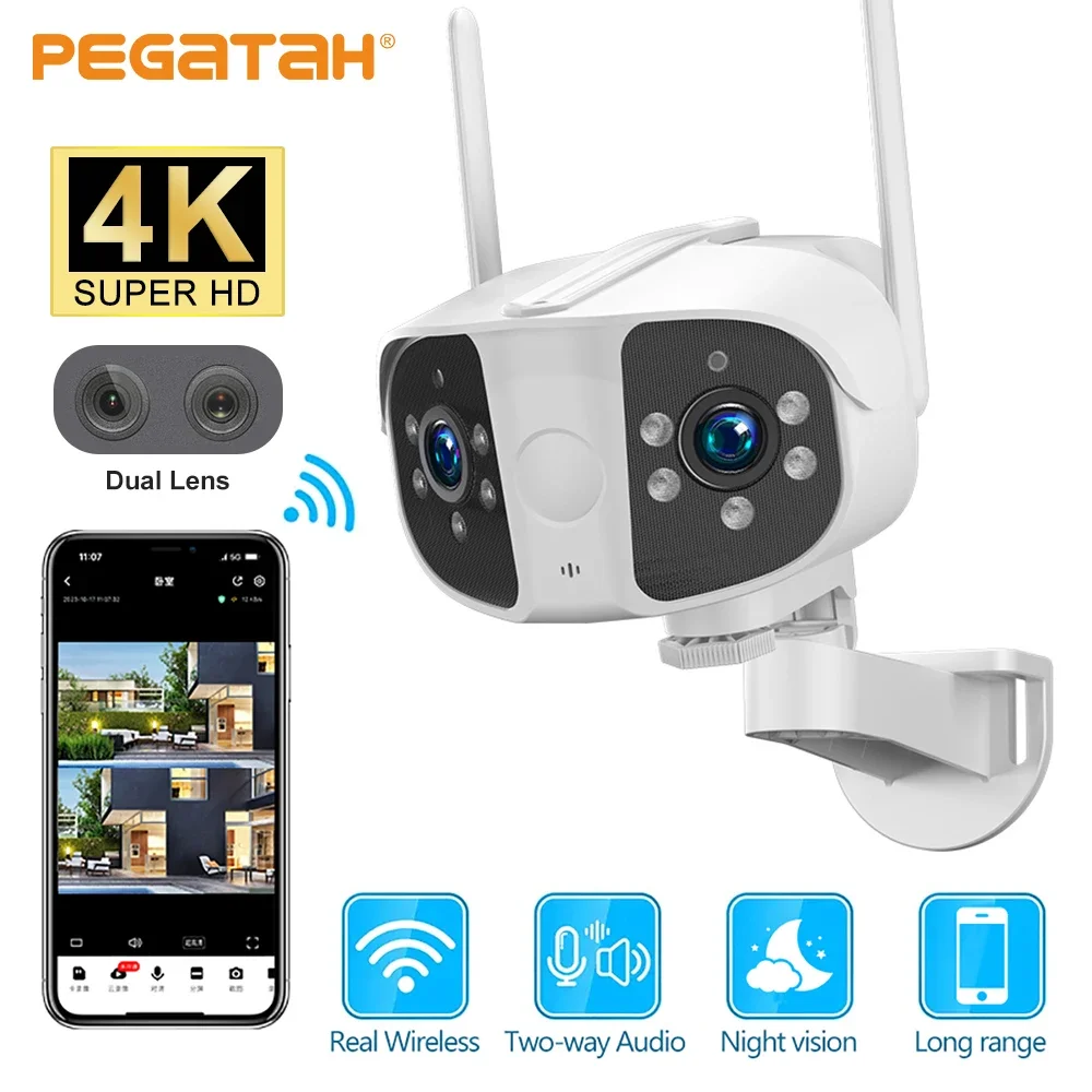 

4K HD WIFI IP Camera 8MP 4X Hybrid Zoom Auto Tracking PTZ Camera Outdoor Two Lens Dual Screen Security Cam with2.4G Surveillance