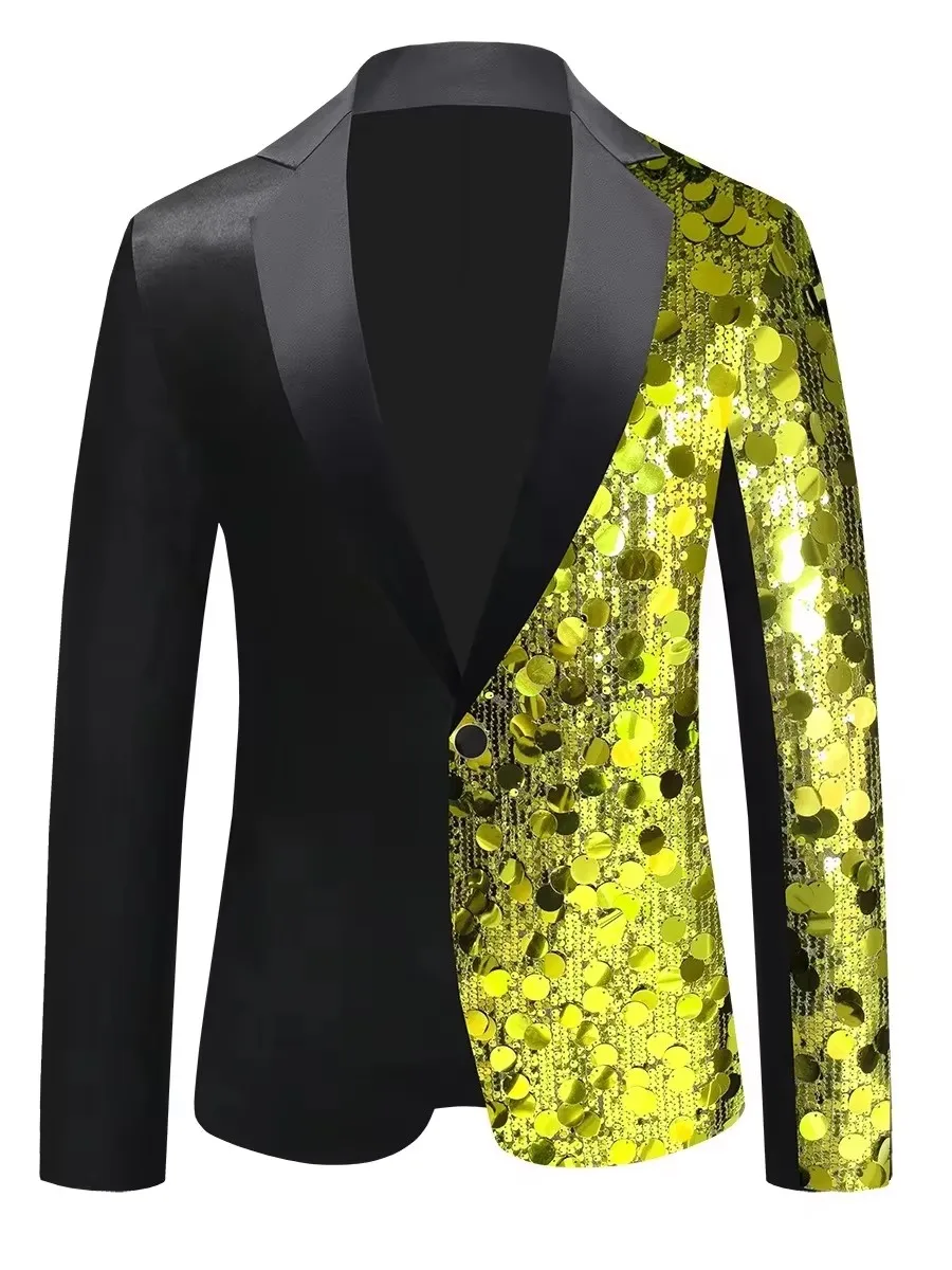 Mymyguoe Chaqueta de traje con lentejuelas brillantes para hombre, multicolor, corte ajustado, chaqueta para boda, fiesta, chaqueta para hombre, chaqueta deportiva, abrigo festivo, carnaval, disfraz