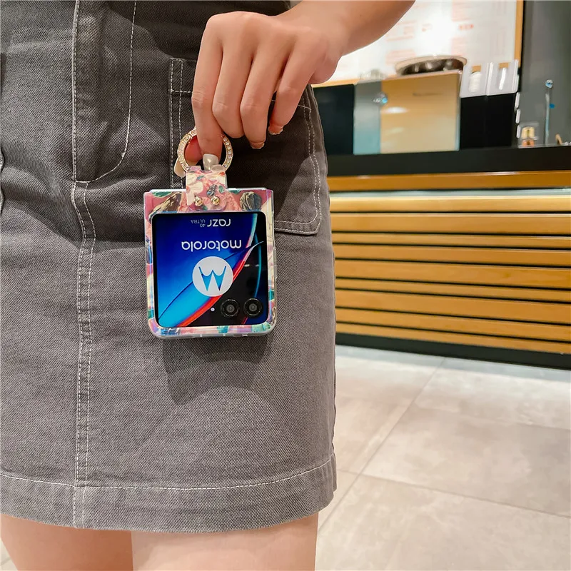 Ring Blu-ray Flower Phone Case For Motorola MOTO Razr 40 Ultra PC Protective Cover