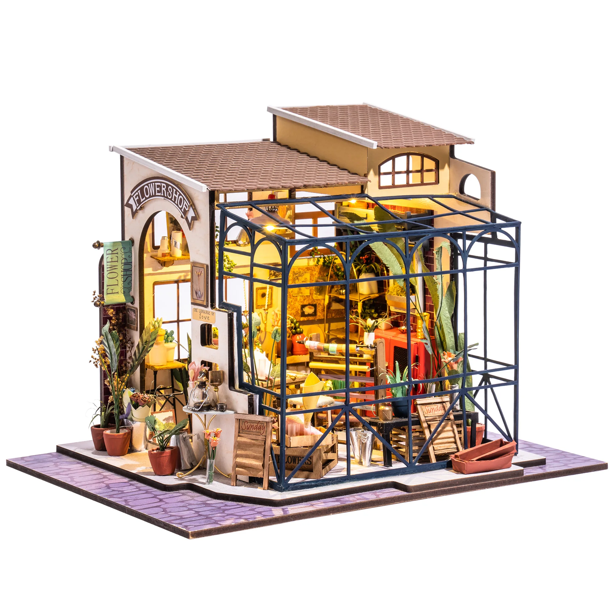 

Robotime Rolife DIY Wooden Doll House Emily's Flower Shop Miniature Dollhouse Toys For Children Women - DG145