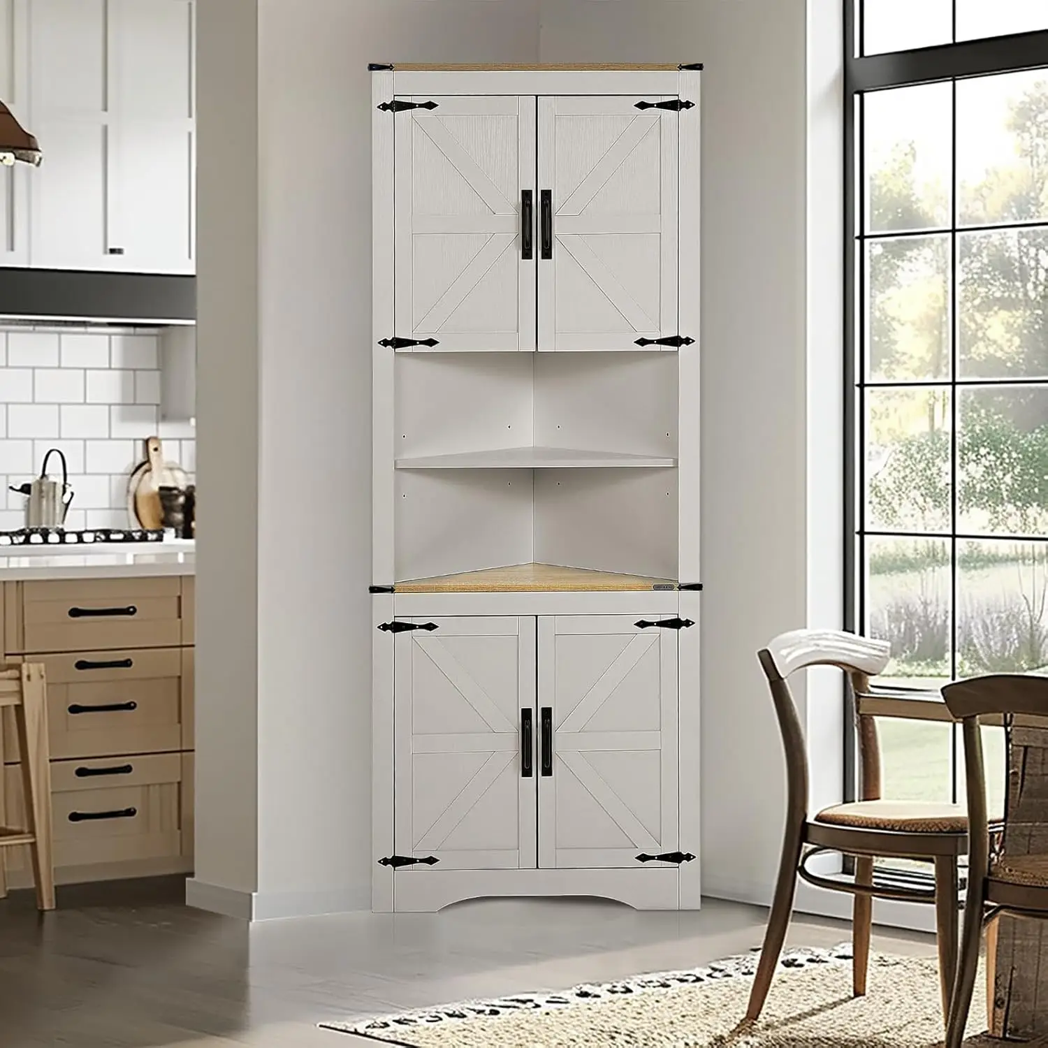 Redlife 70.5''Tall Corner Cabinet, Farmhouse Storage Cabinet with Barn Door Design & Adjustable Shelves for Bathroom Living Room - Image 6