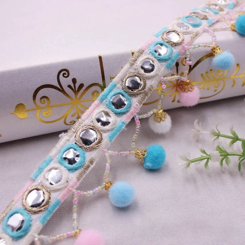 Description Picture 6 of itemSilk Tassel Fringe Trim Lace Ethnic Embroidery Ribbon Tassels for Jewelry Beaded Round Ball Pompom Beads Pendant Collars Garment