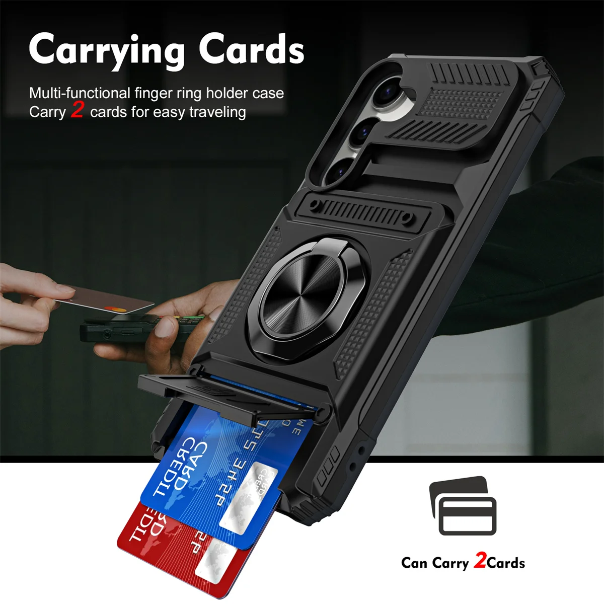 Wallet Card Holder Phone Case with Rotatable Ring Kickstand