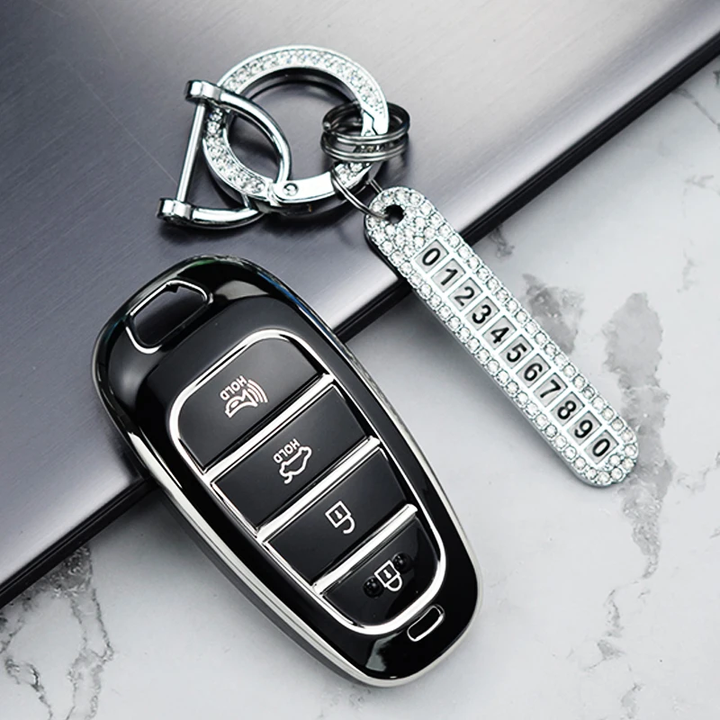 TPU Car Key Cover Auto Shell Fob Case Keychain for Hyundai Santa Fe Tucson NEXO NX4 Atos Solaris Prime Key Case Cover