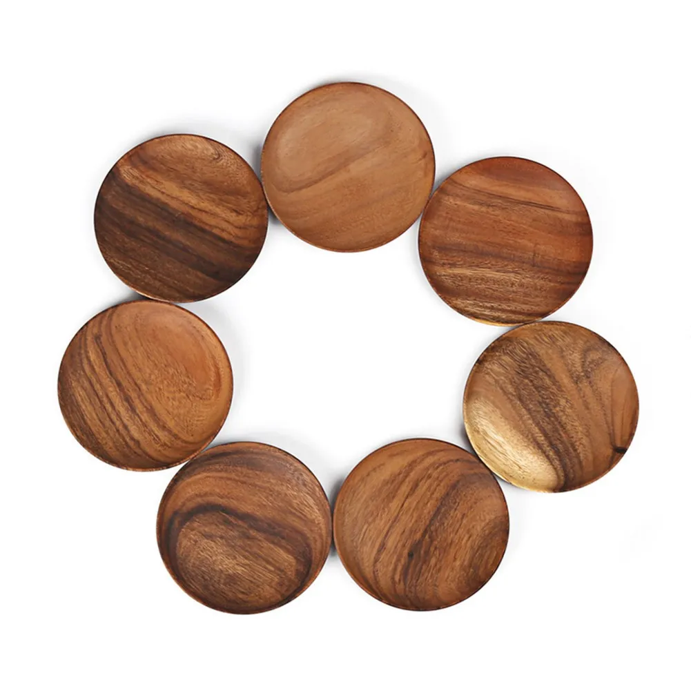 10.5cm Round Wooden Dried Fruit Tray Snack Plate Handcraft Food Dish Tray Walnut Wood Tableware Japanese Kitchen Cake Stand 1pc wooden serving tray kitchen tray