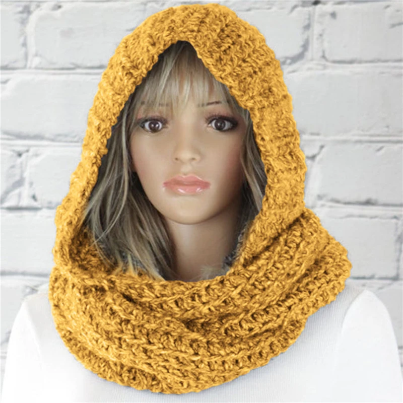 

Kintted Hooded Winter Ladies Scarves Warm Solid Color Windproof Casual Ladies Ear Protection Scarf Hat