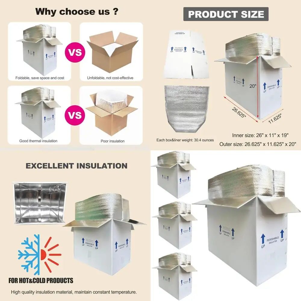 4-Pack Insulated Shipping Boxes with Oil Liner Bags for Cold Perishable ...