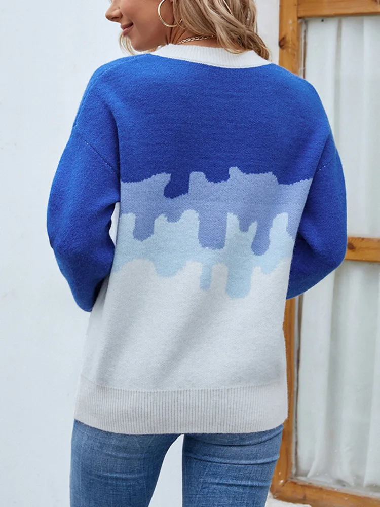 thumbnail image 5 of Suéter de punto informal de manga larga con cuello redondo y teñido anudado para mujer, moda Otoño Invierno 2022, 5 of 5